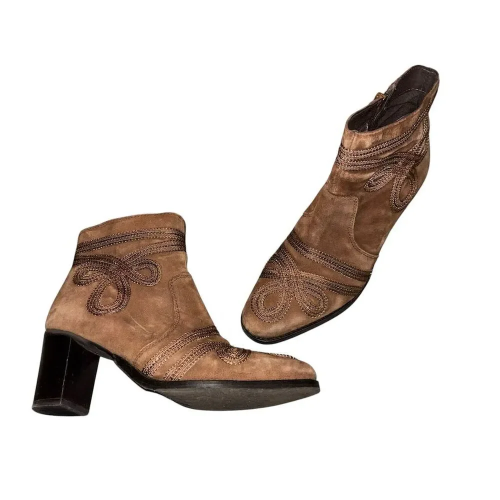 Very Volatile Women's Brown Western Embroidered Ankle Boots Size 9